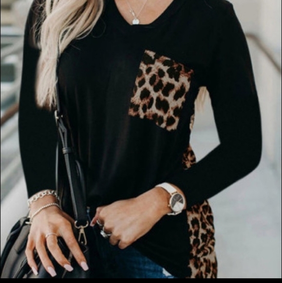 Black and Leopard Long Sleeve Top - Picture 3 of 4